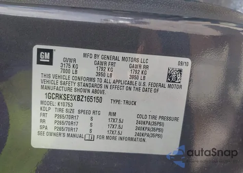 2011 Chevrolet Silverado 1500 Lt z USA, uszkodzony, nr VIN 1GCRKSE3XBZ165150